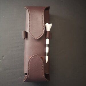 Etienne Aigner Dark Brown Genuine Leather Golf Ball & Tee Holder